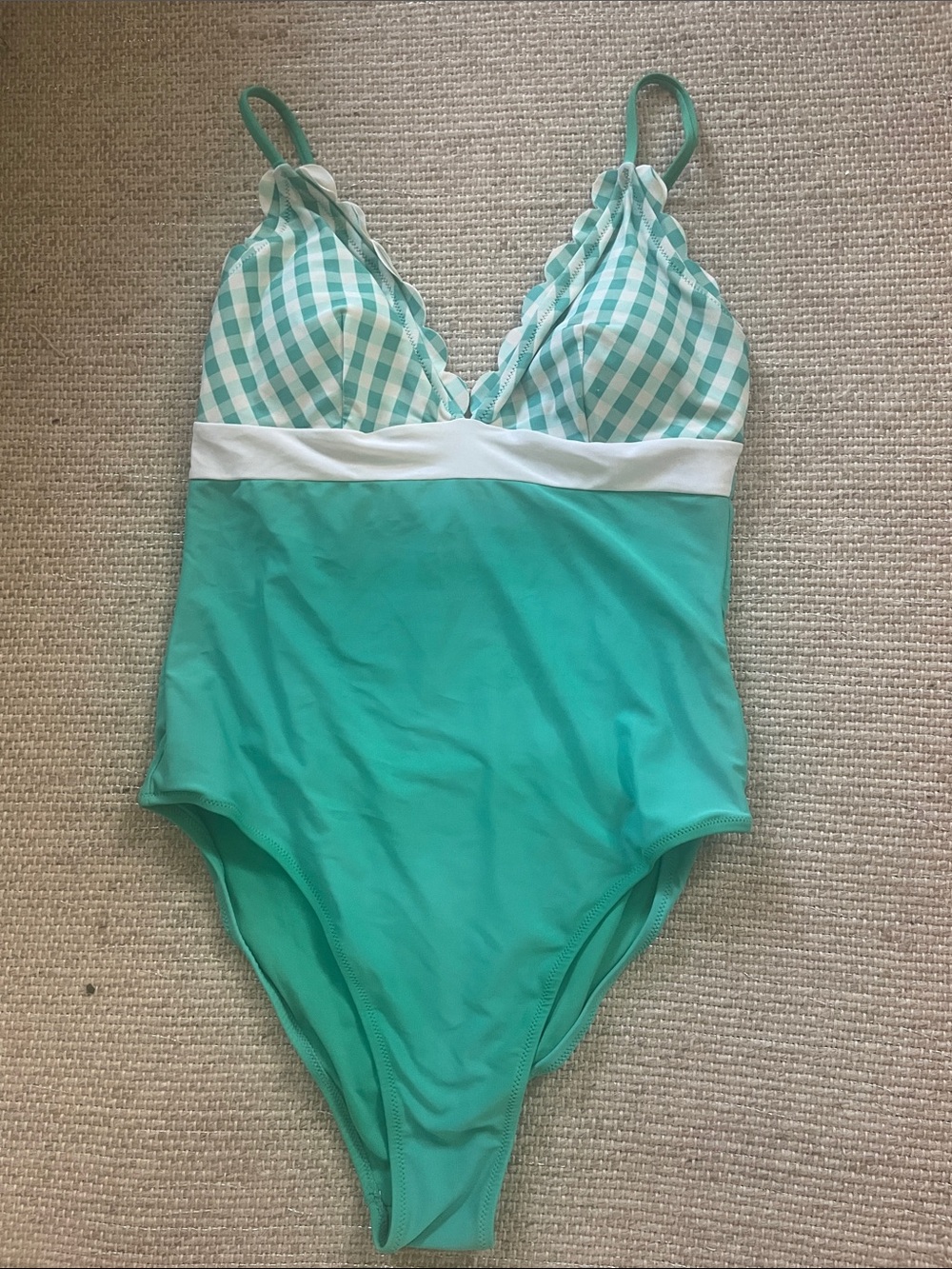 Cupshe Turquoise One-Piece Swimsuit with Gingham Trim